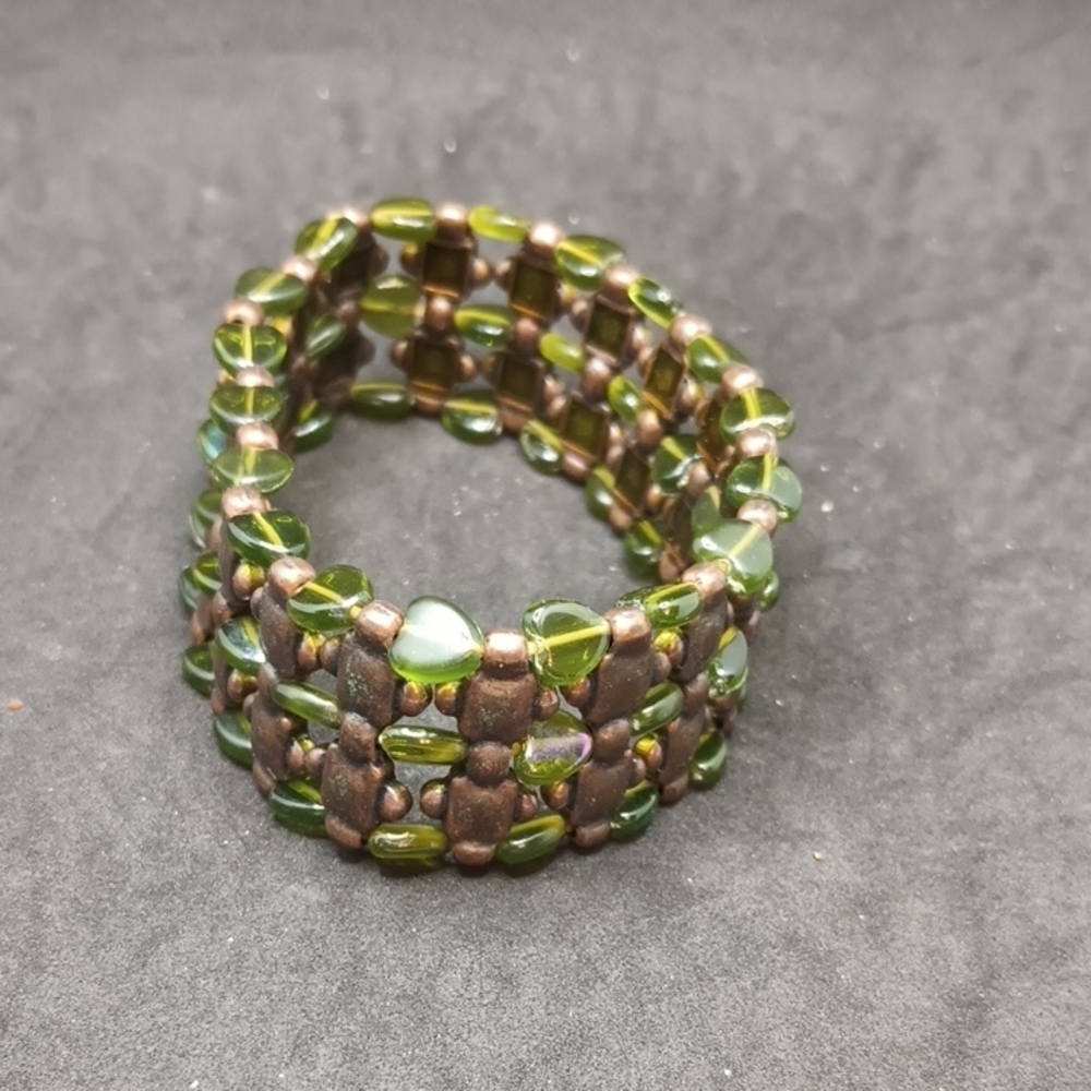Green and Brown Beaded Stretch Bracelet
